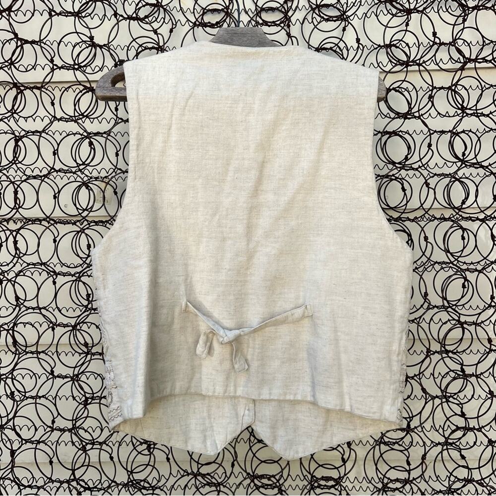 Vintage Cottagecore Pastel Embroidered Linen Cotton Blend Vest Granola Gorp MED - Picture 2 of 5
